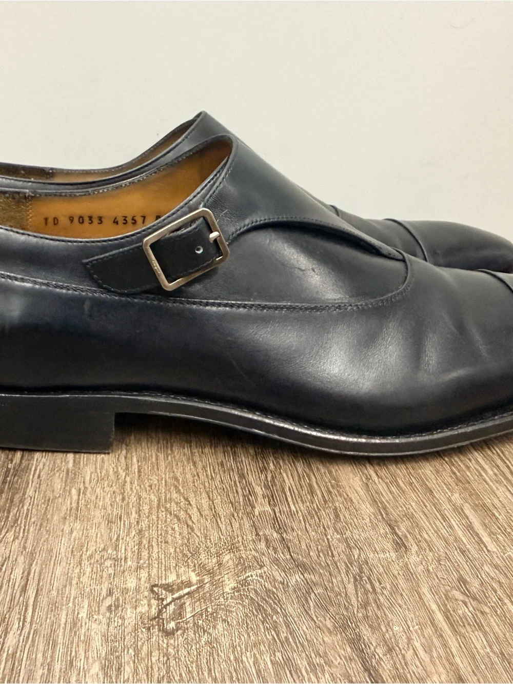 Salvatore Ferragamo Black Leather Single Monk Strap Shoes